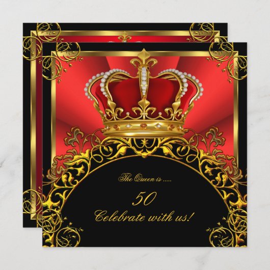 クイーンキングリーガルレッド金ゴールド王室のバースデーパーティー3 招待状 (正面/裏面)