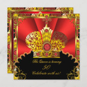 クイーンキングリーガルレッド金ゴールド王室のバースデーパーティー3 招待状 (正面/裏面)
