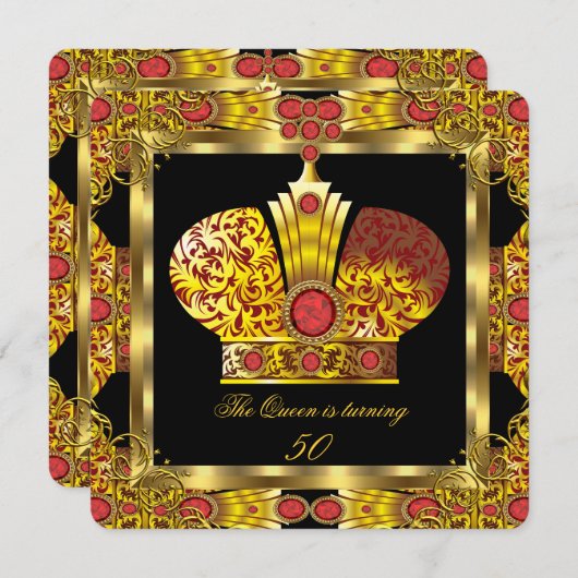 クイーンキングリーガルレッド金ゴールド王室のバースデーパーティー7 招待状 (正面/裏面)