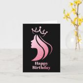 クイーンクラウンピンクグリッターブラックハッピーバースデー カード (黄色い花)