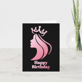 クイーンクラウンピンクグリッターブラックハッピーバースデー カード