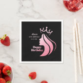 クイーンクラウンピンクグリッターブラックハッピーバースデー スタンダードカクテルナプキン (インサイチュ)