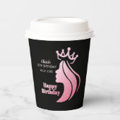 クイーンクラウンピンクグリッターブラックハッピーバースデー 紙コップ (正面)