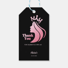 クイーンクラウンピンクグリッターブラック誕生日ありがとう ギフトタグ