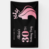 クイーンクラウンピンクグリッターブラック30歳の誕生日 横断幕 (縦)