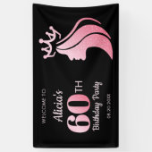 クイーンクラウンピンクグリッターブラック60誕生日 横断幕 (縦)
