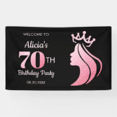クイーンクラウンピンクグリッターブラック70誕生日 横断幕 (横)