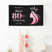 クイーンクラウンピンクグリッターブラック80誕生日 横断幕 (インサイチュ)