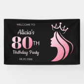 クイーンクラウンピンクグリッターブラック80誕生日 横断幕 (横)