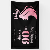 クイーンクラウンピンクグリッターブラック90誕生日 横断幕 (縦)