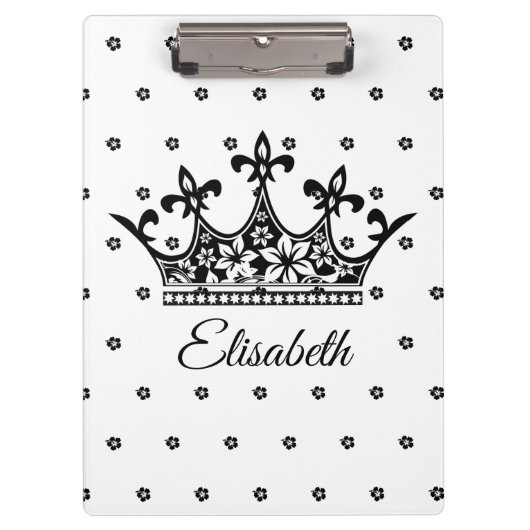 クイーンクラウンフローラ白黒美しいヴィンテージ クリップボード (正面)