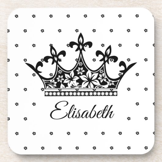 クイーンクラウンフローラ白黒美しいヴィンテージ コースター (正面)
