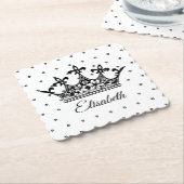 クイーンクラウンフローラ白黒美しいヴィンテージ ペーパーコースター (アングル)