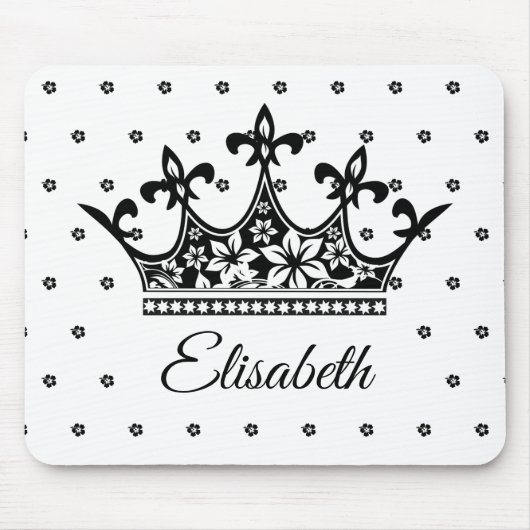クイーンクラウンフローラ白黒美しいヴィンテージ マウスパッド (正面)