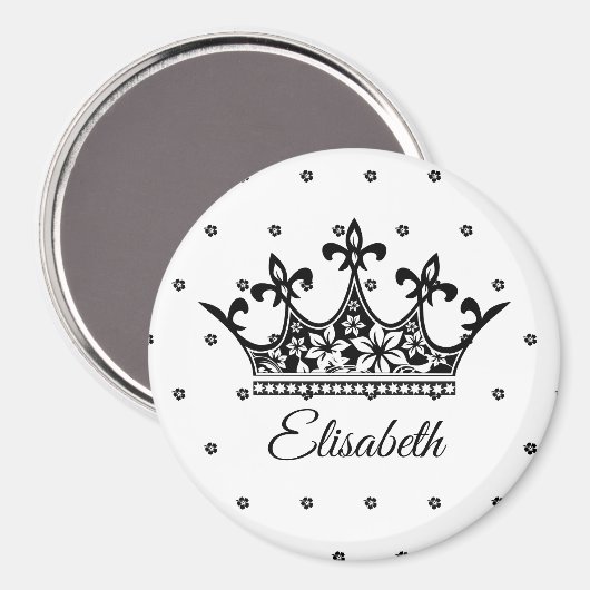 クイーンクラウンフローラ白黒美しいヴィンテージ マグネット (正面/裏面)