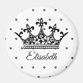 クイーンクラウンフローラ白黒美しいヴィンテージ マグネット (正面)