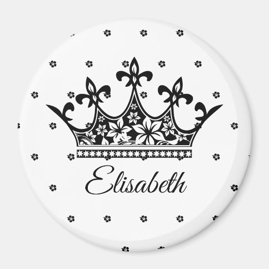 クイーンクラウンフローラ白黒美しいヴィンテージ マグネット (正面)