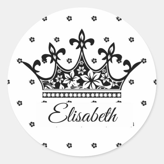 クイーンクラウンフローラ白黒美しいヴィンテージ ラウンドシール (正面)