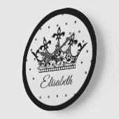 クイーンクラウンフローラ白黒美しいヴィンテージ ラージ壁時計 (傾斜)