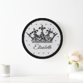クイーンクラウンフローラ白黒美しいヴィンテージ ラージ壁時計 (ホーム)