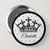 クイーンクラウンフローラ白黒美しいヴィンテージ 缶バッジ (正面&裏面)