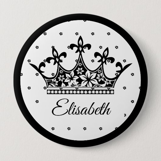 クイーンクラウンフローラ白黒美しいヴィンテージ 缶バッジ (正面)