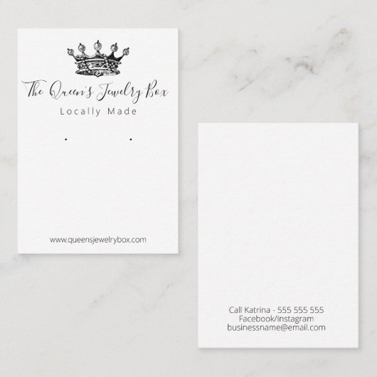 クイーンクラウン手作りジュエリーイヤリングディスプレイ 名刺 (正面/裏面)