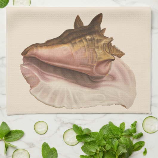 クイーンコンチシェルシーシェル、ヴィンテージマリンライフ キッチンタオル (折り畳み)