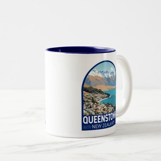 クイーンズタウンニュージーランドトラベルアートヴィンテージ ツートーンマグカップ (正面右)