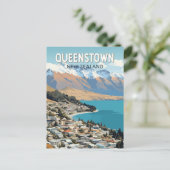 クイーンズタウンニュージーランドトラベルアートヴィンテージ ポストカード (スタンド正面)