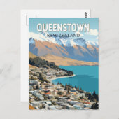 クイーンズタウンニュージーランドトラベルアートヴィンテージ ポストカード (正面/裏面)