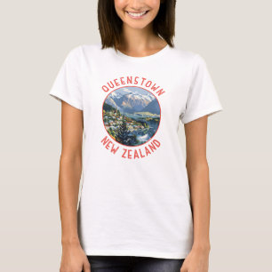 クイーンズタウンニュージーランドレトロ動揺してサークル Tシャツ