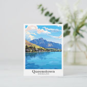 クイーンズタウンニュージーランドヴィンテージトラベルイラストレーション ポストカード (スタンド正面)