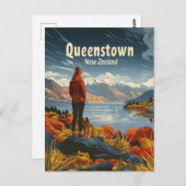 クイーンズタウンニューゼランド旅行と ポストカード (正面/裏面)