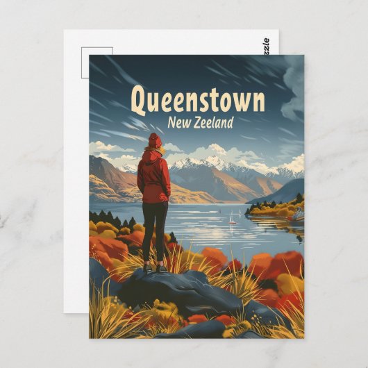 クイーンズタウンニューゼランド旅行と ポストカード (正面/裏面)