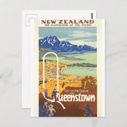 クイーンズタウン、ニュージーランドヴィンテージ旅行 ポストカード (正面/裏面)