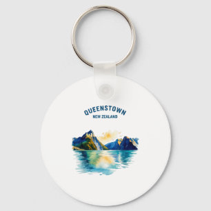 クイーンズタウン ニュージーランド ビンテージ 水彩画 景色 T キーホルダー