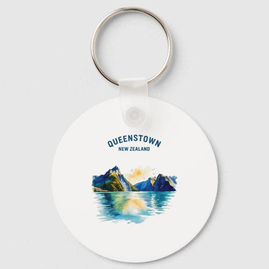 クイーンズタウン ニュージーランド ビンテージ 水彩画 景色 T キーホルダー (正面)