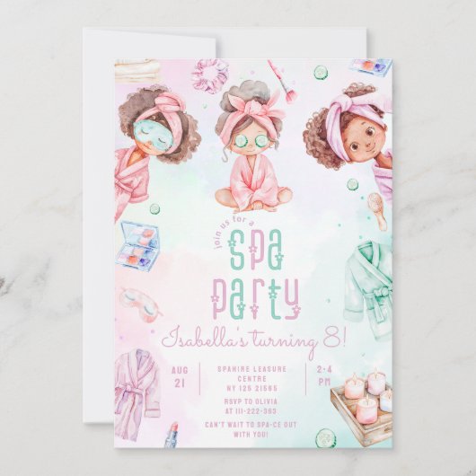 クイーンズブラックガールスパパーティー誕生日 招待状 (正面)