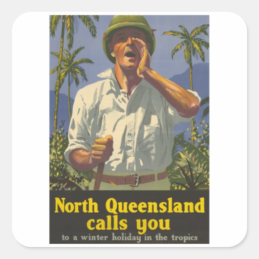 クイーンズランドコールズユーオーストラリアビンテージトラベル スクエアシール (正面)