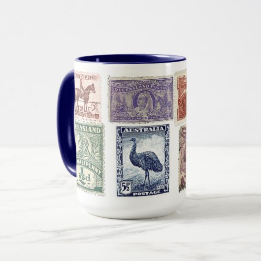 クイーンズランド、オーストラリアヴィンテージの切手のマグ マグカップ (正面左)
