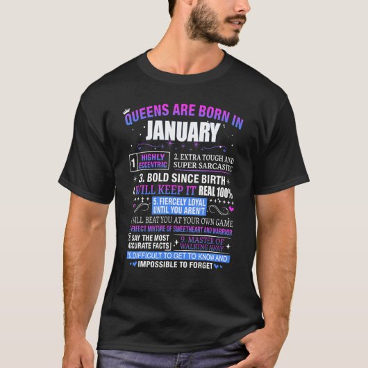 クイーンズ生まれは一月ハッピーバースデーに私Ja Tシャツ (正面)