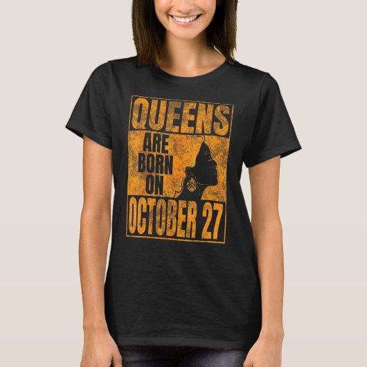 クイーンズ生まれは10月27日プリント蠍座 Tシャツ (正面)