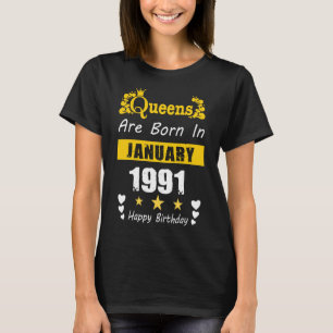 クイーンズ生まれは1991年1月のハッピーバースデー Tシャツ