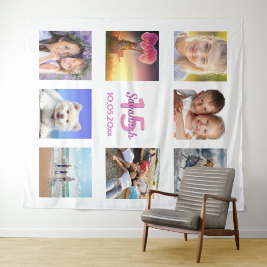 クイーンセニョーラのピンクと白のフォトコラージュの名前 タペストリー (インサイチュ(横))