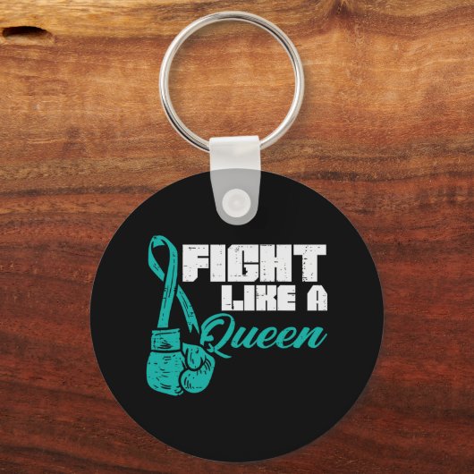 クイーンティール（緑がかった色）ボクシング手袋卵巣癌のように戦う キーホルダー (正面)