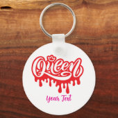 クイーンデザイン - エレガントなロイヤルクラウン タイポグラフィー キーホルダー (裏面)