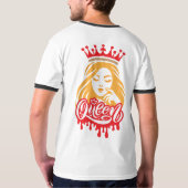 クイーンデザイン - エレガント ロイヤル クラウン タイポグラフィ Tシャツ (裏面)