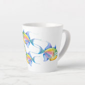 クイーントリガーフィッシュ熱帯魚の水のカラーアート カフェラテマグ (右アングル)