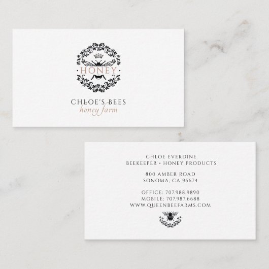 クイーンハニーエレガントビー白黒金ゴールドビーキーパー 名刺 (正面/裏面)